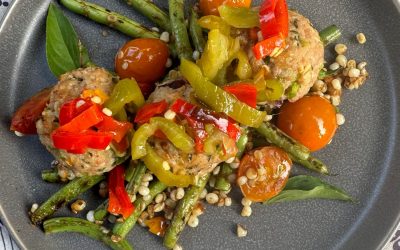 Turkey Mushroom Meatballs with Marinated Grilled Peppers